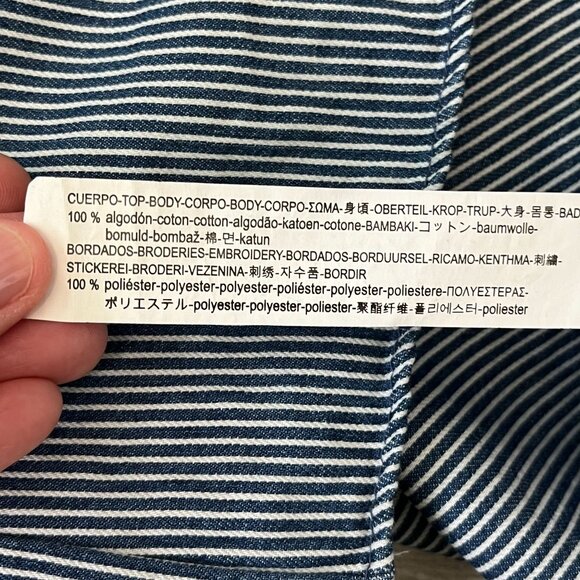 Zara Blue White Striped Embroidered Top Ruffle Sleeve Sequin Detail Medium - Picture 10 of 10